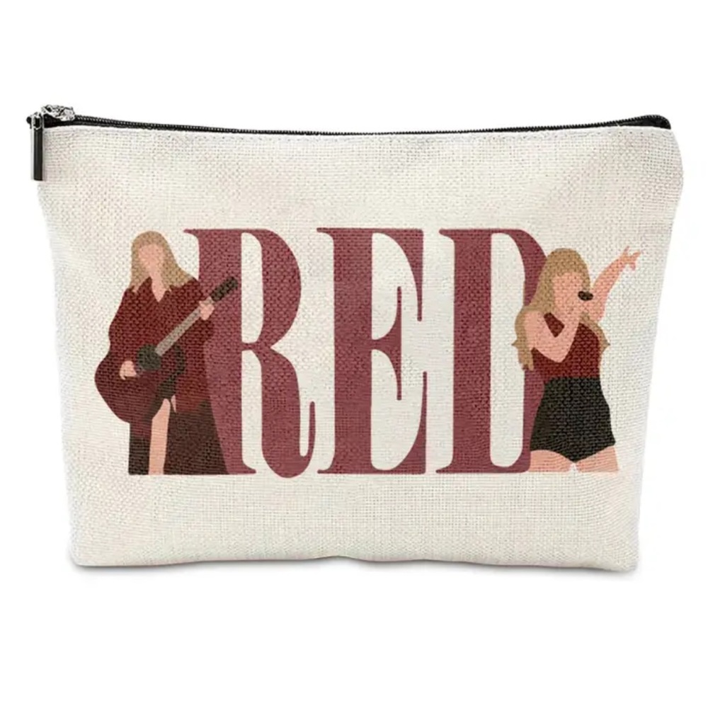 Cosmetic/ Travel Bag with Zipper & Print of Taylor Swift's Red Era Looks NEW